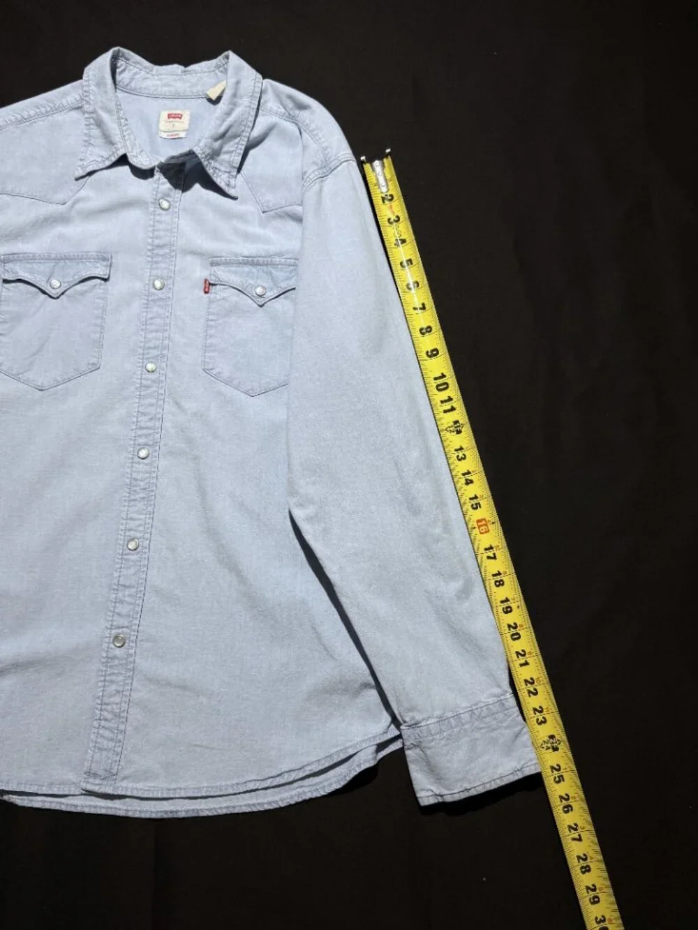 Levi's Classic Standard Fit Western Chambray Shirt Large Blue Pearl Snap